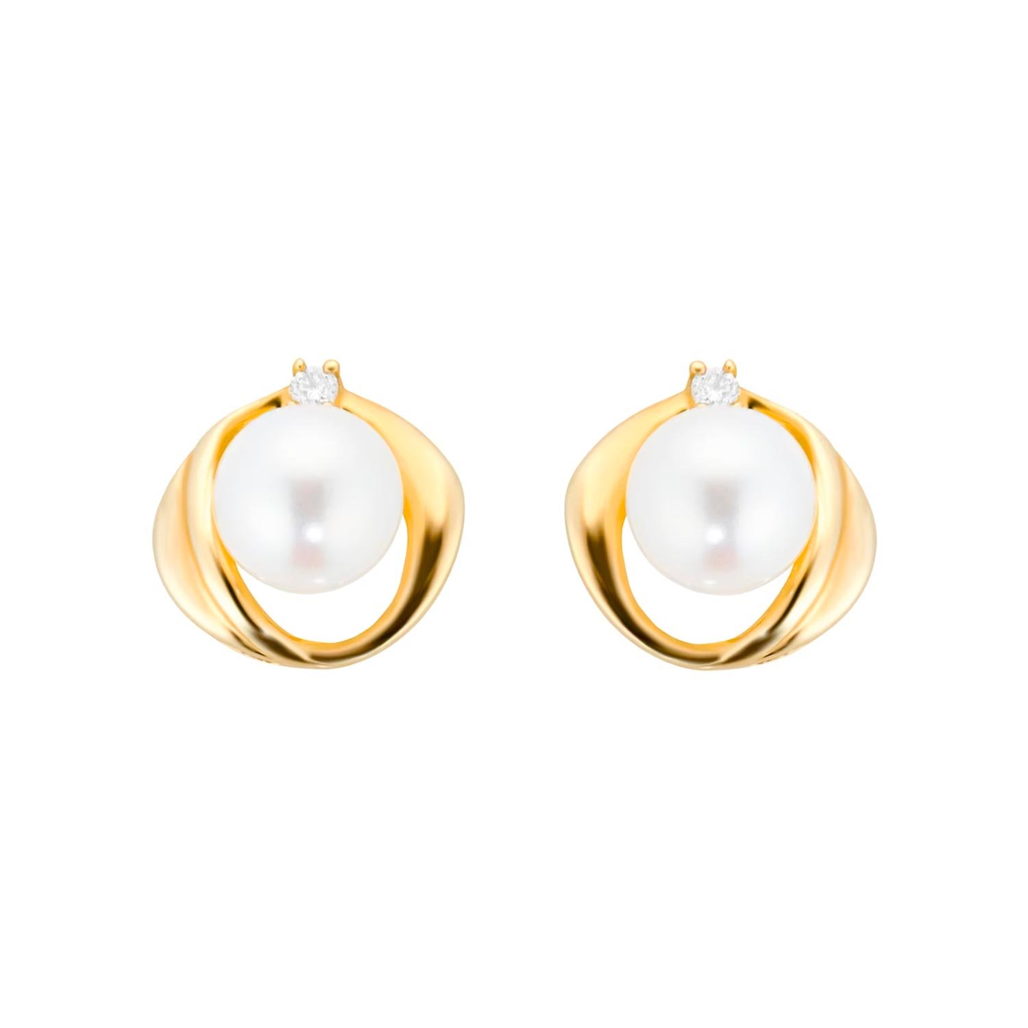9ct Yellow Gold Fluid Pearl 0.04ct Stud Earrings