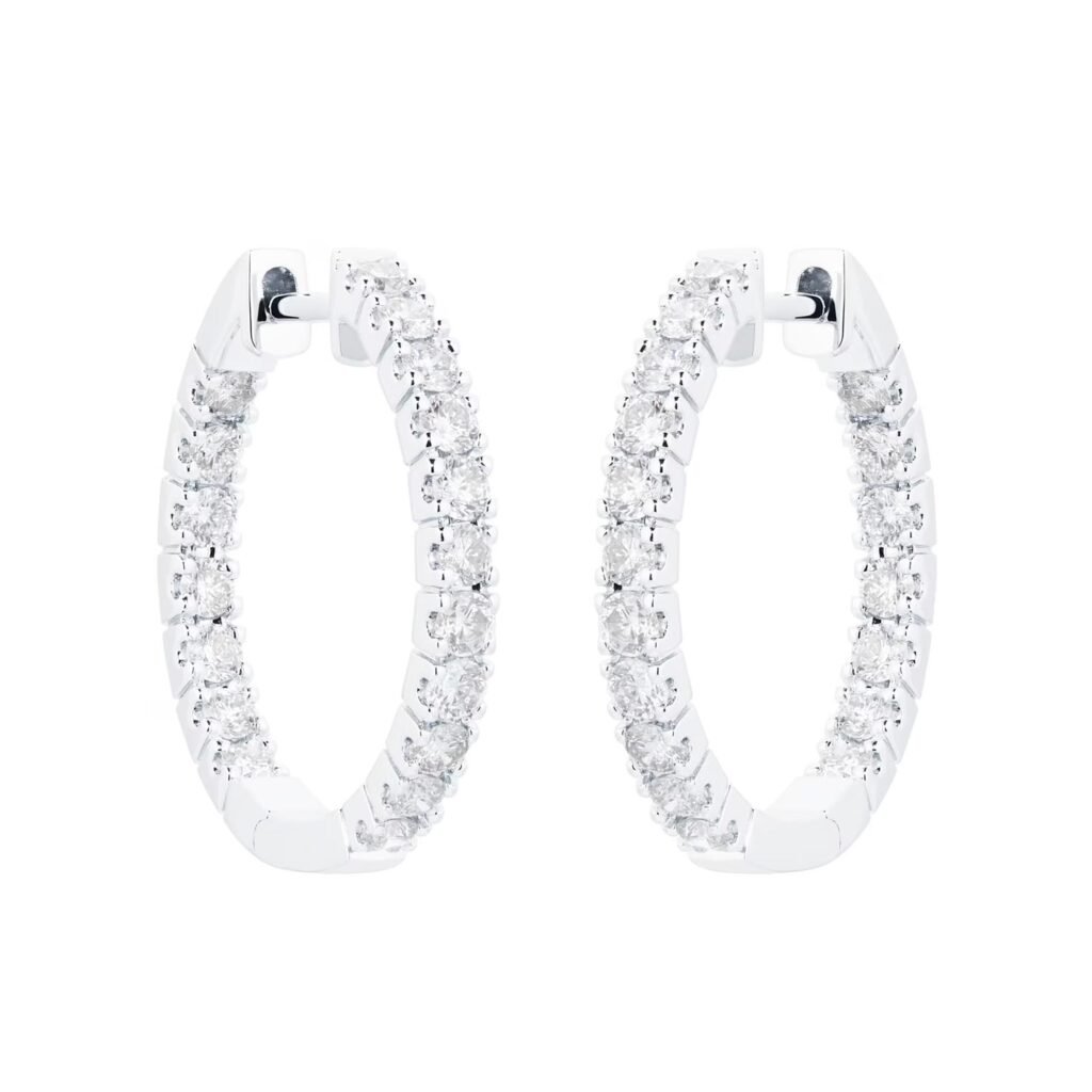 18ct White Gold 1.00cttw Diamond 20mm Hoop Earrings
