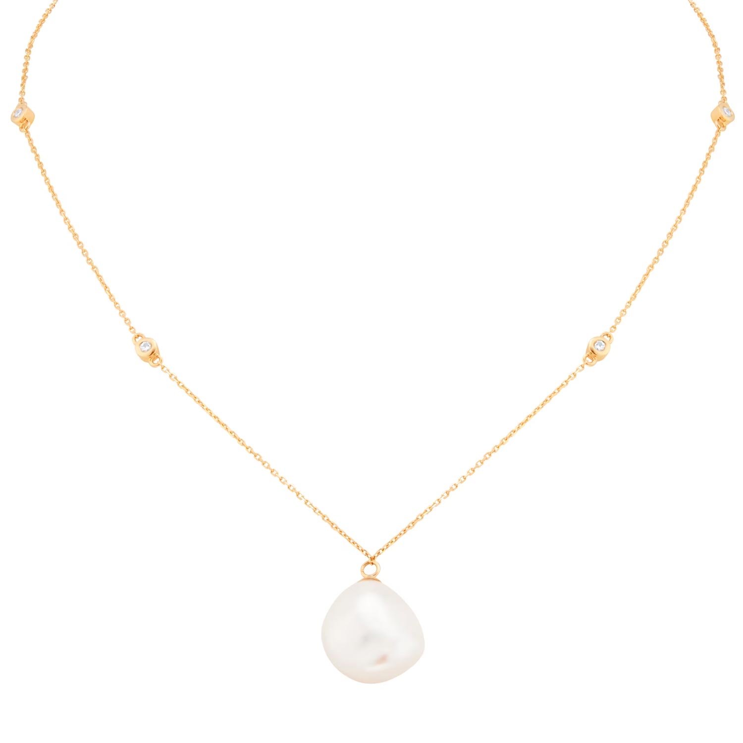 18ct Yellow Gold 0.10cttw Diamond & Baroque Pearl Pendant