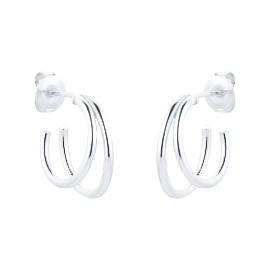 Silver Double Wire Hoop Earrings