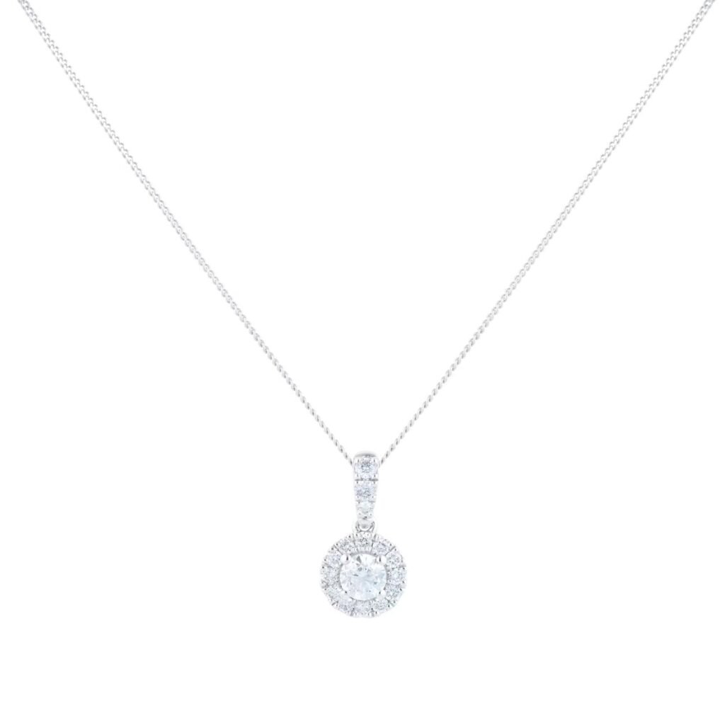 9ct White Gold 0.40cttw Round Halo Pendant